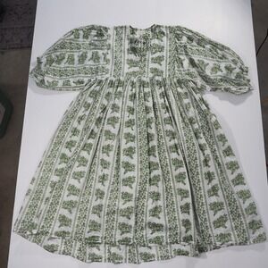House of Sundar Maya Midi Dress Womens Extra Large Green Floral Striped Pockets